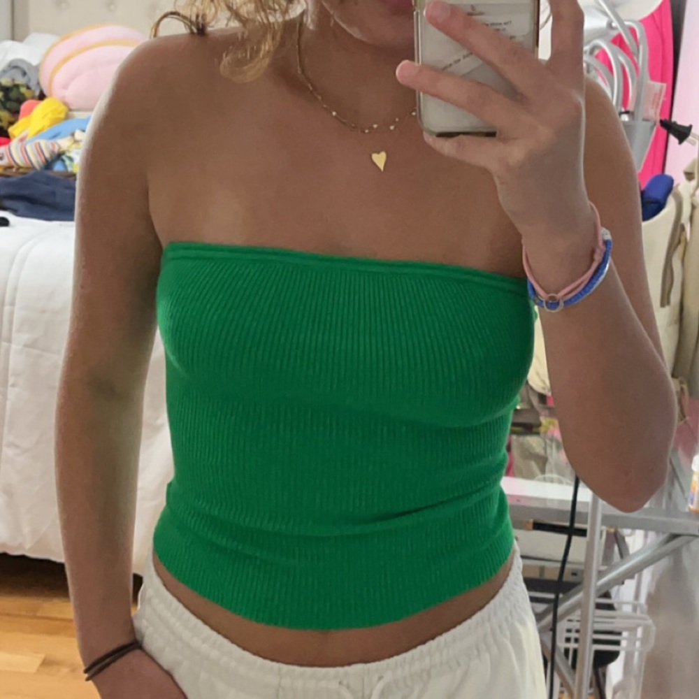 Green ribbed tube top